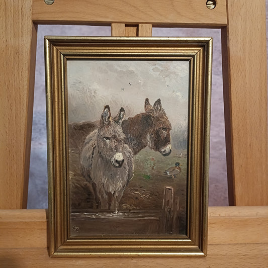 JOHN G MACE (b.1937) Original Oil Painting on Board "2 Donkeys and a duck"