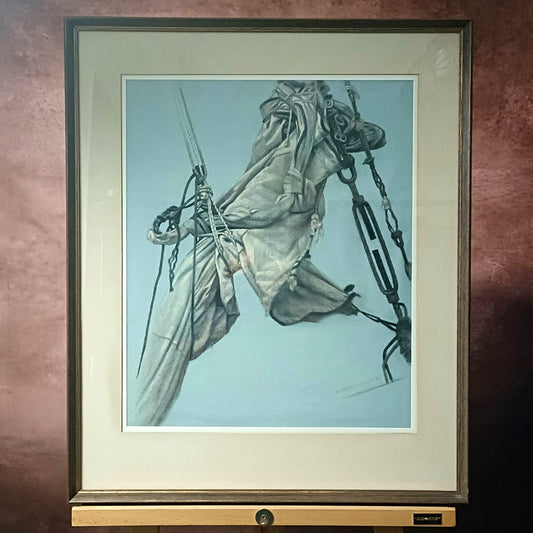 RICHARD BRENT MALONE Framed Original Charcoal Study of a Knotted Ships Sail