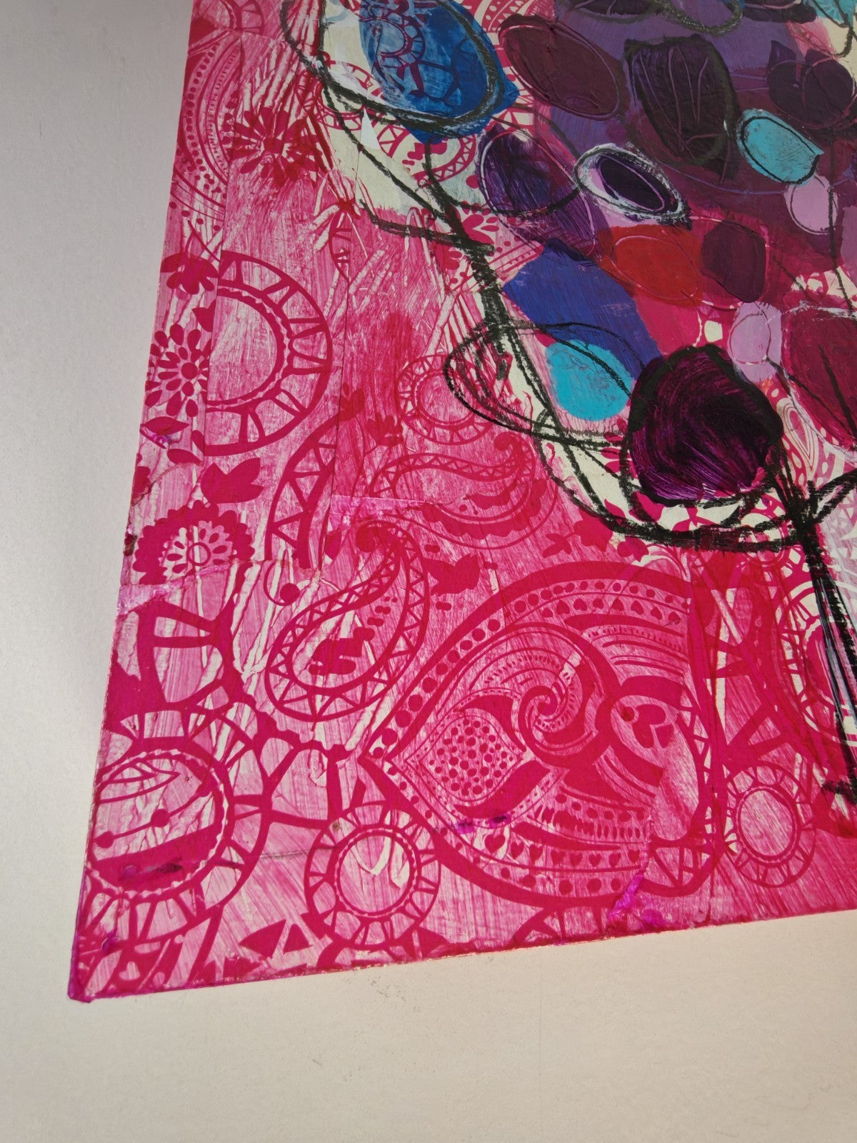 INES SZAMREY "Paper Flowers No. 6" Signed Original Mixed Media on Board