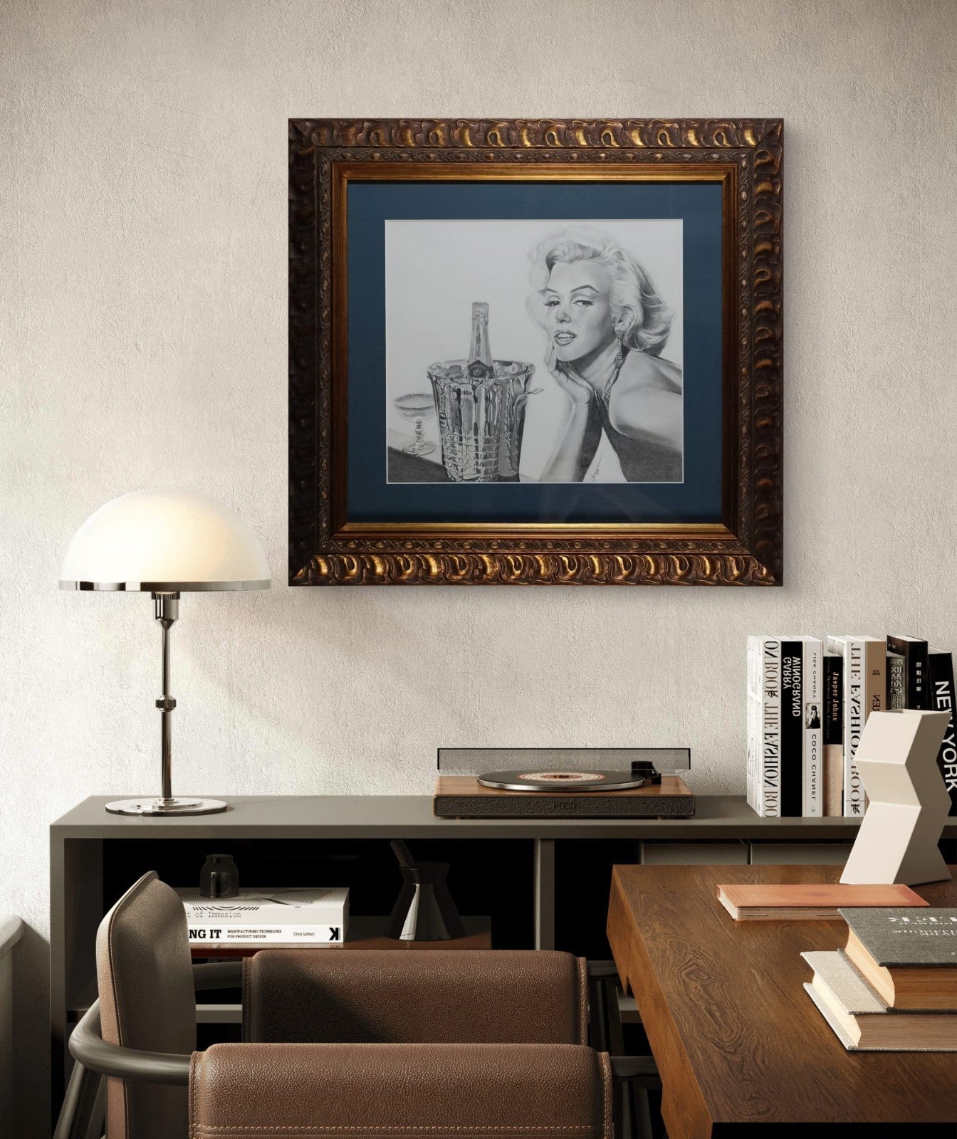 Signed Original Pencil Drawing of Marilyn Monroe