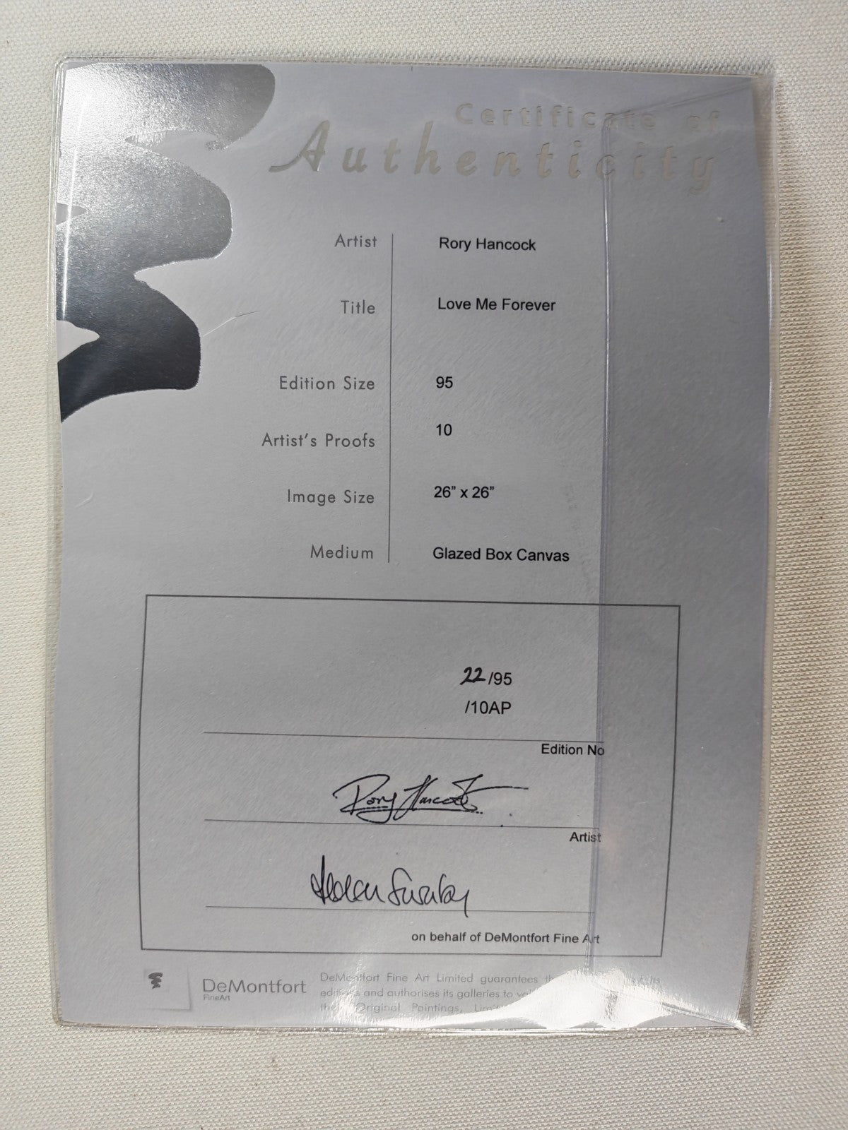 RORY HANCOCK "Love Me Forever" Signed Limited Edition 22/95 Framed