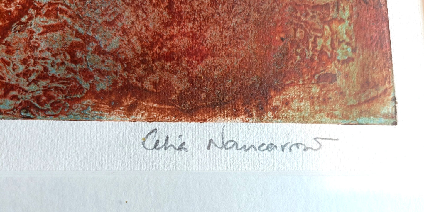 CELIA NANCARROW Signed Original Collagraph Abstract art "Inextinguishable I"
