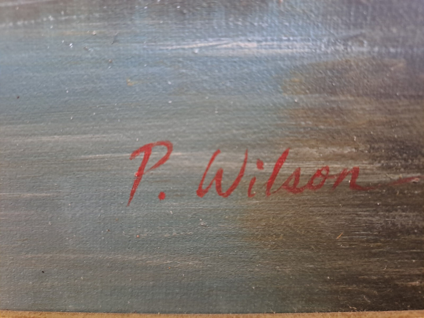 P WILSON Large Vintage Oil Embellished Print "Study of Harvesters"