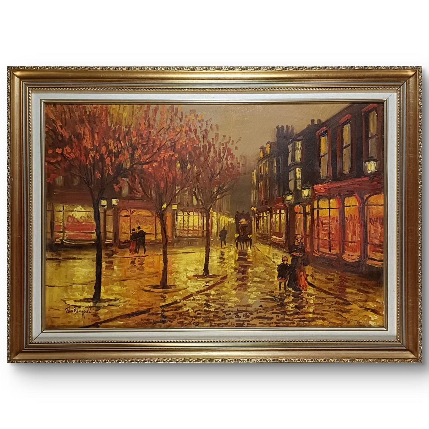 John Bampfield Framed Signed Original Oil Painting - Evening Street Scene