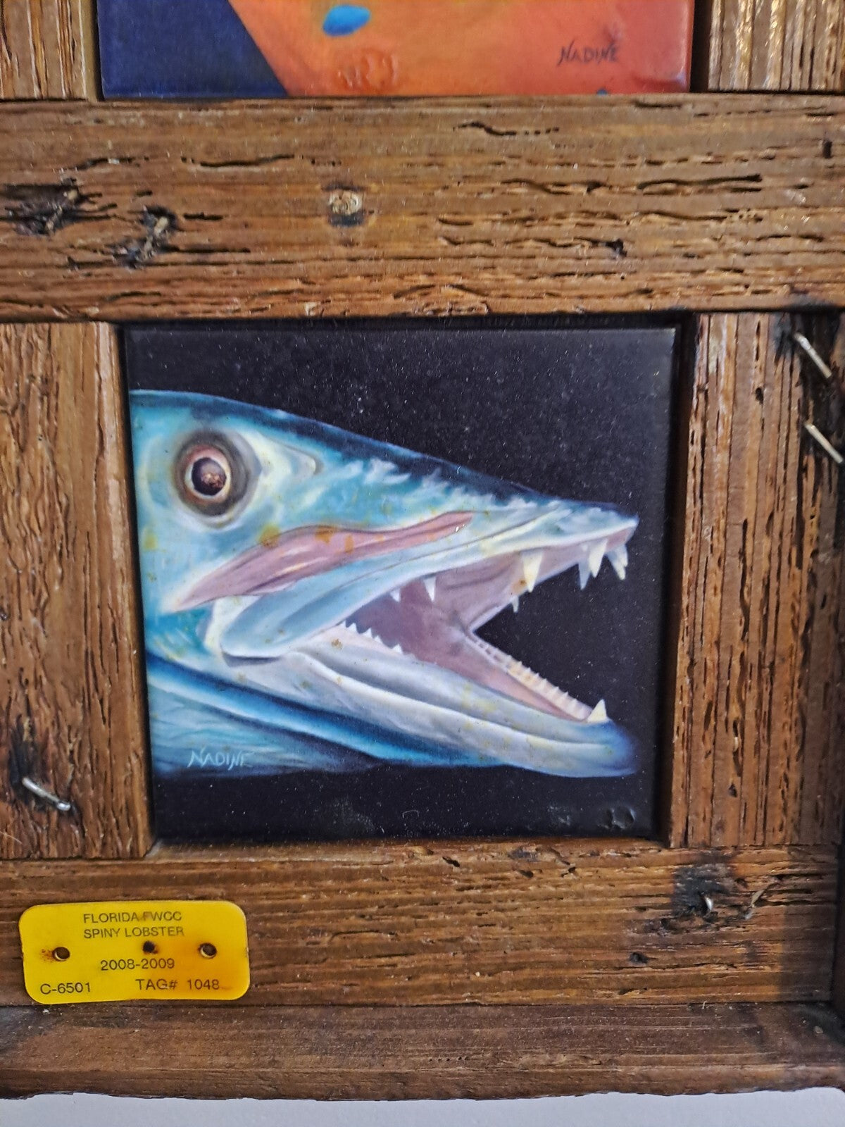 Lobster Trap Art NADINE and GLENN LAHTI 4 Tile Prints Framed “Reef Dwellers”
