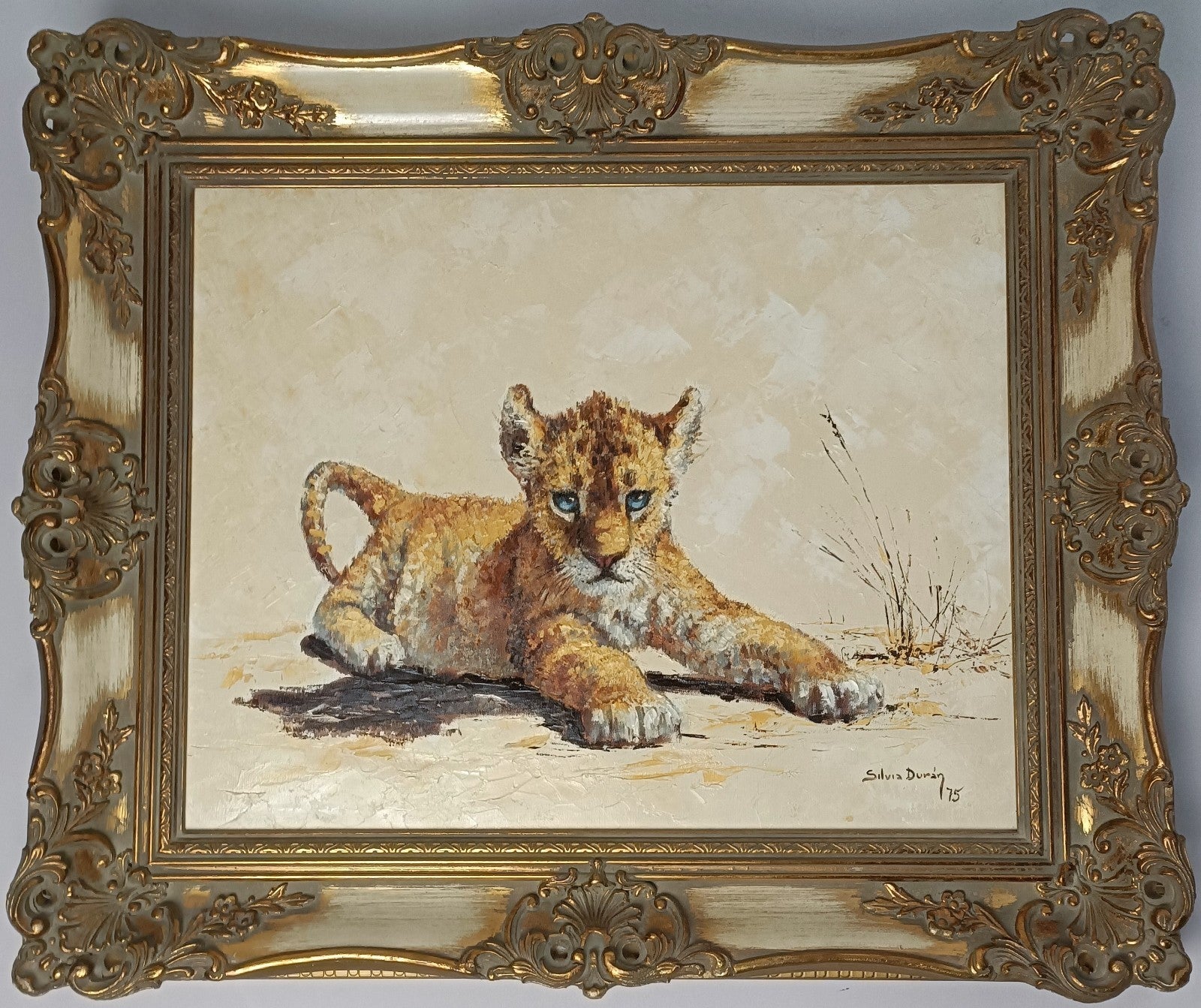 Signed original oil painting on canvas by Silvia Duran titled "Cheeky," featuring vibrant colors and expressive brushstrokes.