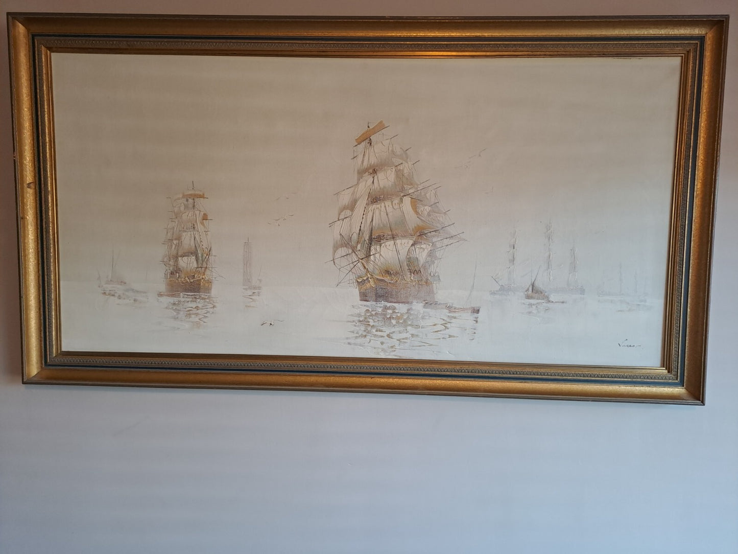 VASCO Large Original Oil Painting on Canvas - Ships at Sea