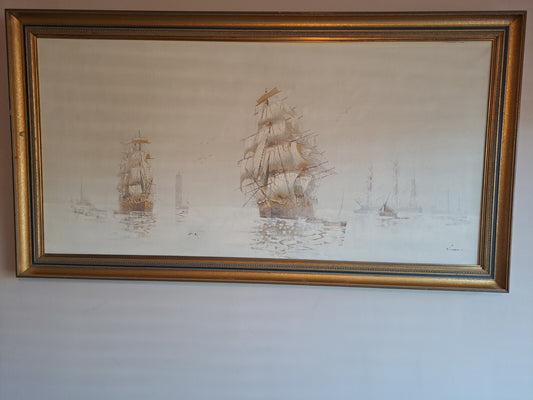 VASCO Large Original Oil Painting on Canvas - Ships at Sea