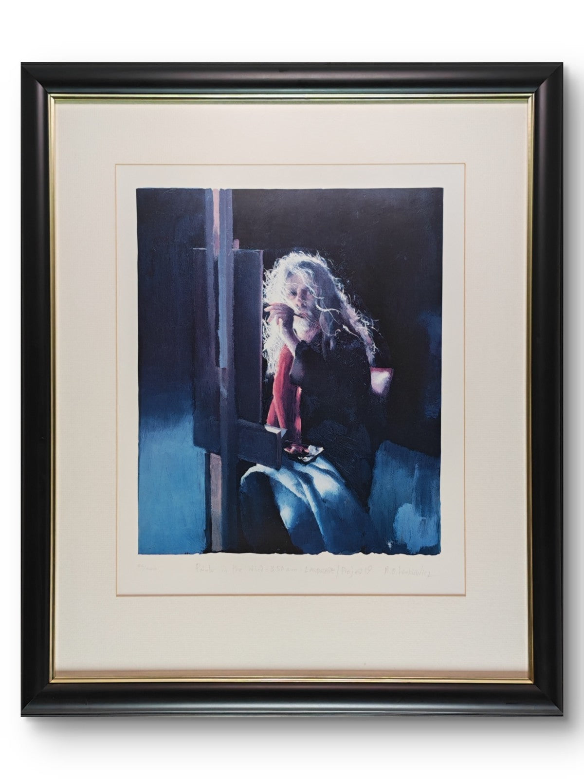 Framed limited edition art print "Painter in the Wind / 3.50am" by Robert Lenkiewicz, signed and numbered 85 of 500, with intricate details.
