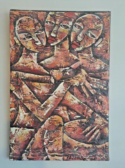 FAZENDA Original Signed Textured Artwork African Art Oil Painting, Chalk
