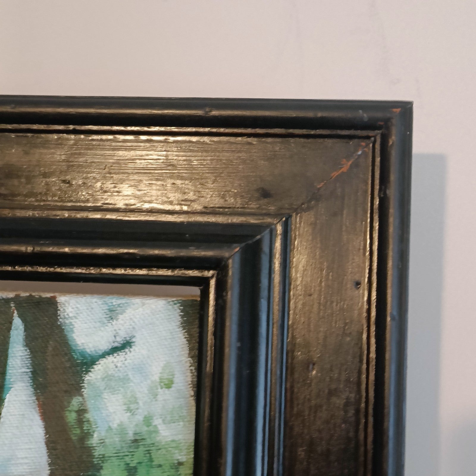 Signed framed oil painting by Wolff depicting Doctor Samuel Johnson's summer house at Kenwood, artwork on display with detailed brushwork.