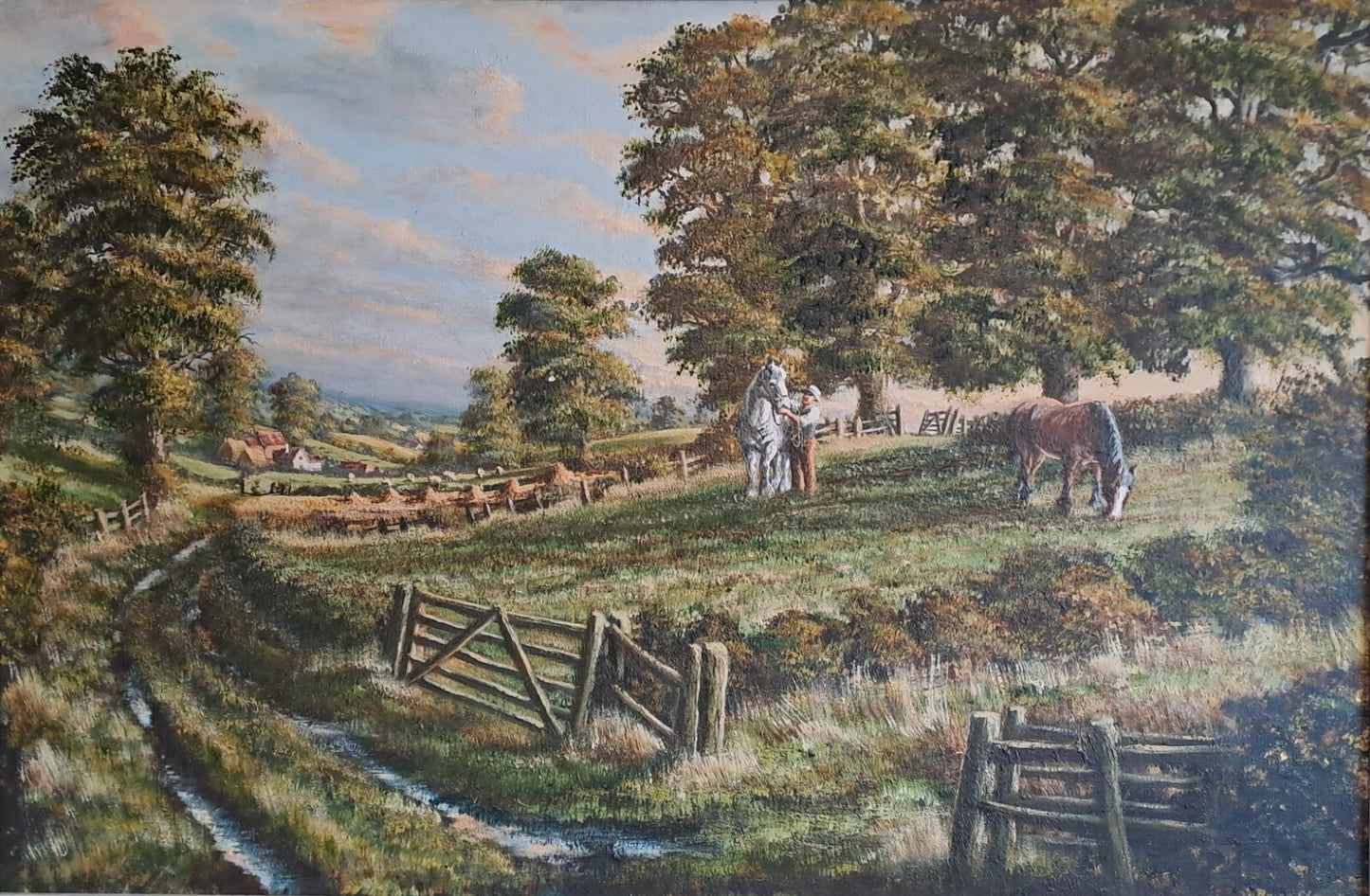 BRIAN CHANDLER Original Oil on Canvas Painting "Farmer with Horses"
