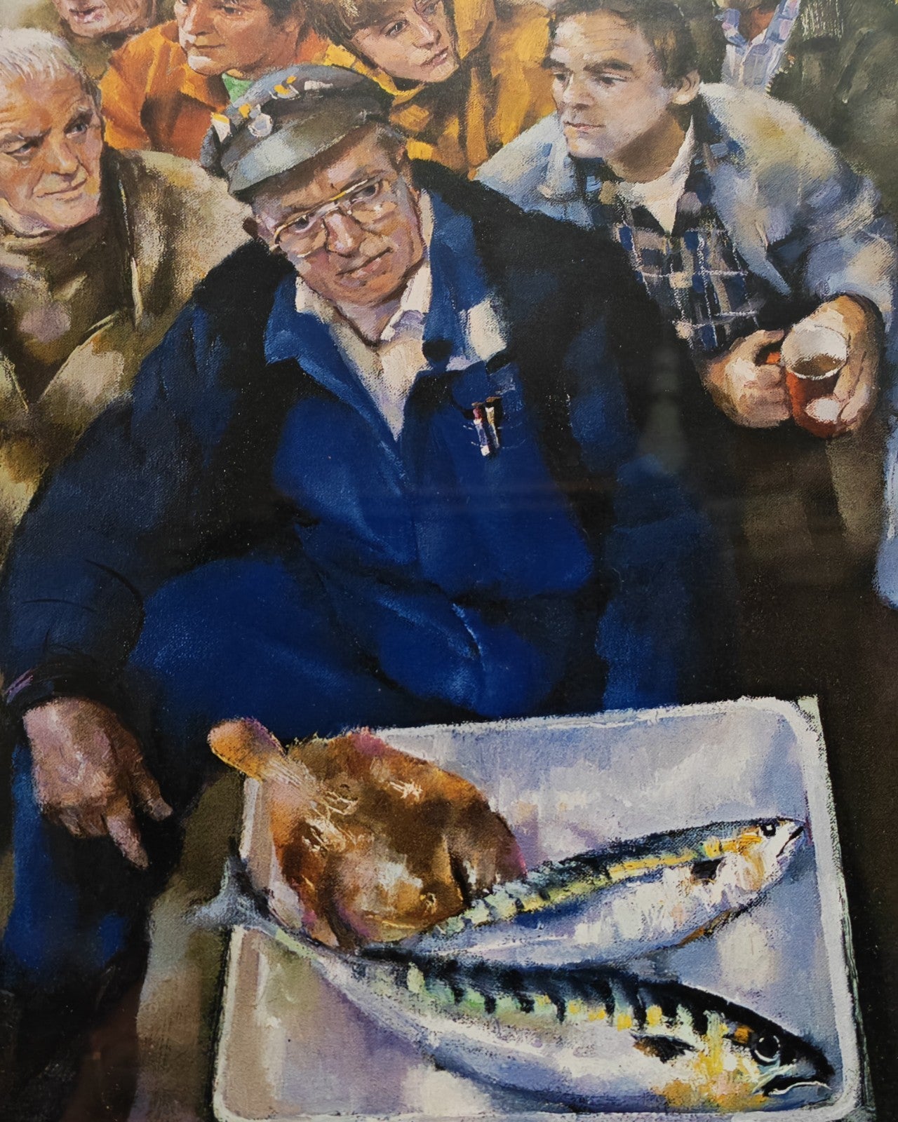Signed framed limited edition print of Robert Lenkiewicz's "Barbican Fishermen 2000" by Curated Treasures, number 3 of 20.