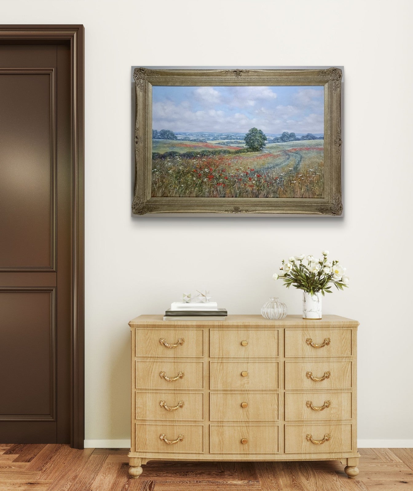 DEBORAH POYNTON Large Signed Framed Original Oil Painting - Poppy Fields