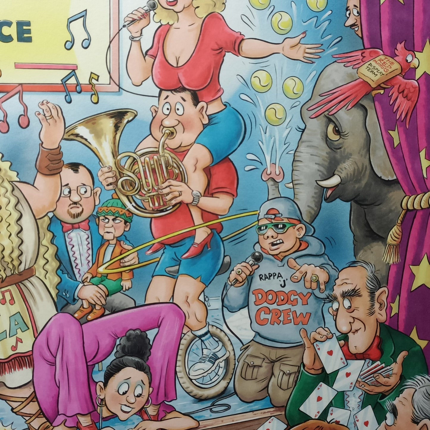 Original GEOFF TRISTRAM Gouache Cartoon "The Talent Show" (BGT) Jigsaw Art