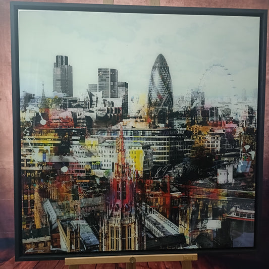 PACO RAPHAEL Huge Framed, Signed Original Mixed Media "London Sky"