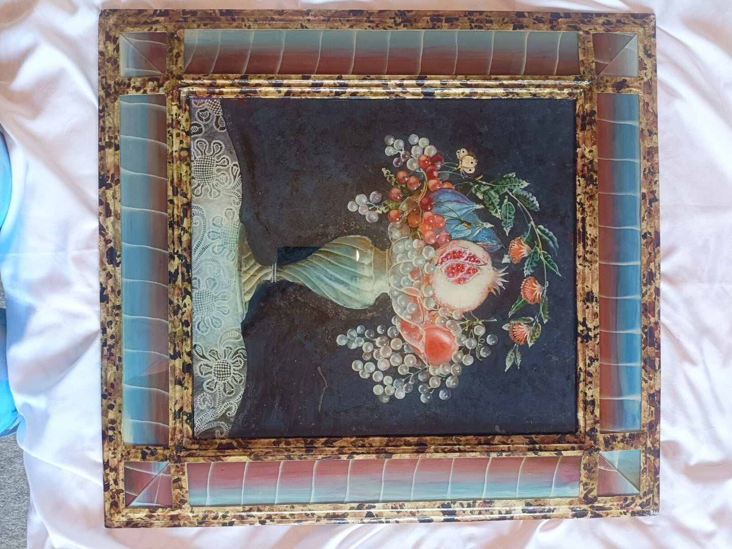 SUZY BARTOLINI painting under glass "La Grenade Eclater" with artist made frame