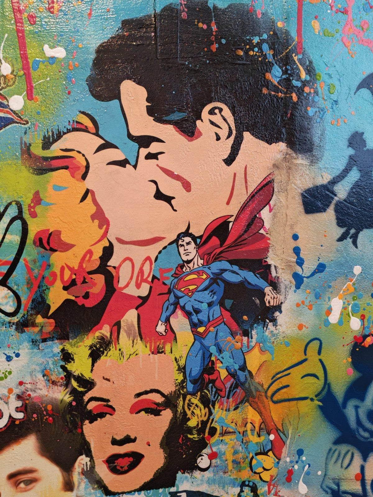 Large signed mixed media art piece titled "Love Love Love" by URI DUSHY, mounted on engineered wood, from Curated Treasures.