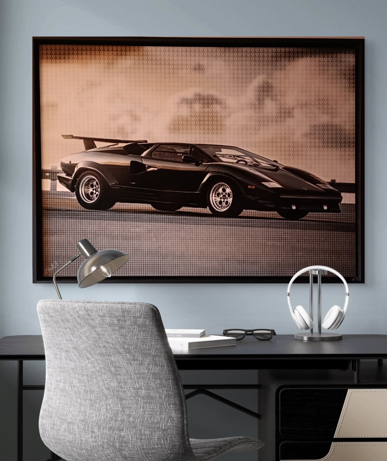 NICK HOLDSWORTH Large Framed Original Mixed Media "Lamborghini" - Curated Treasures