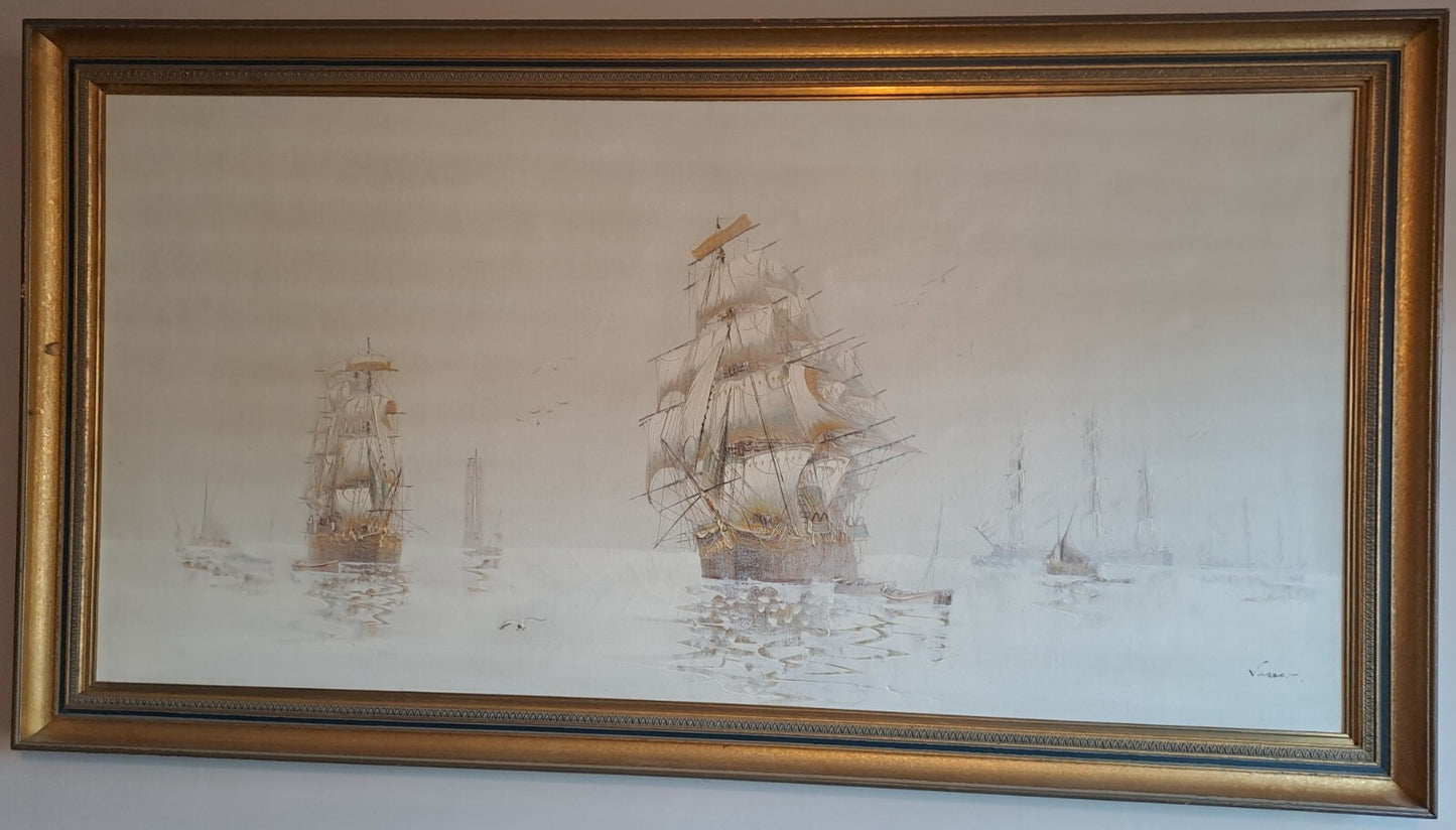 VASCO Large Original Oil Painting on Canvas - Ships at Sea