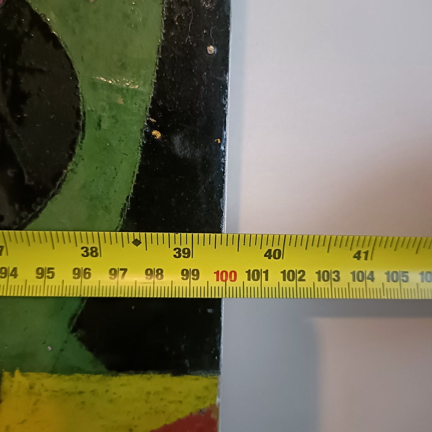 Large mixed media art by Julia Noble titled "After Picasso, Pink and Green" featuring vibrant pink and green abstract elements.