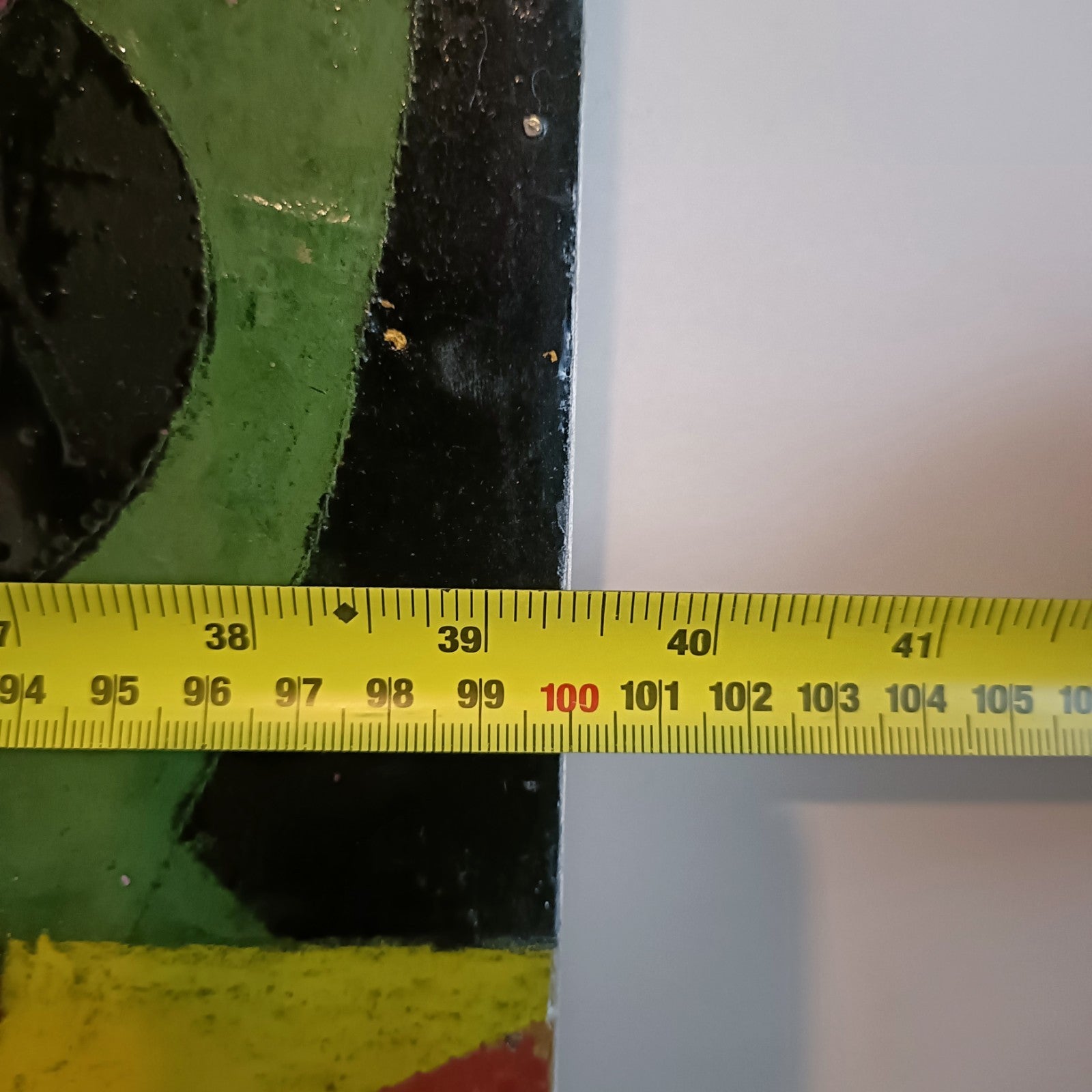 Large mixed media art by Julia Noble titled "After Picasso, Pink and Green" featuring vibrant pink and green abstract elements.