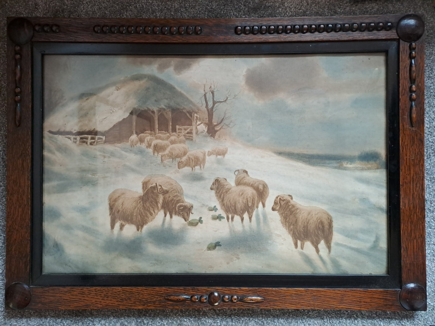 A Pair of Vintage/Antique Pictures Featuring Sheep in Snowy Landscapes